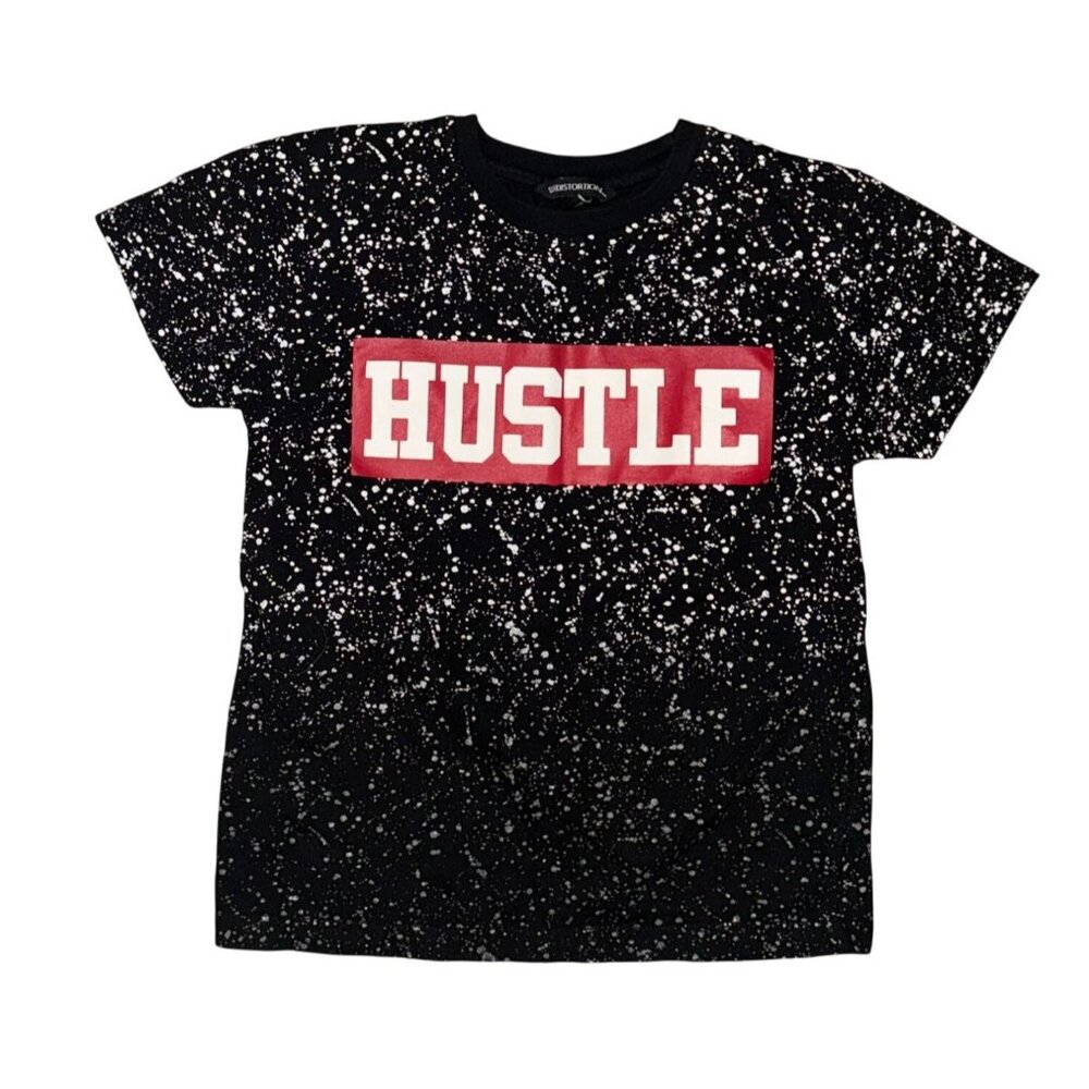 Boys Distortion Hustle Graphic T-Shirt Black & White Splatter Size S